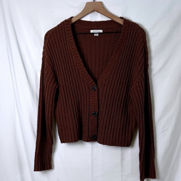 American Eagle Outfitters Sweaters - American Eagle Womens Ribbed Knit V-Neck Button Front Crop Cardigan Brown Size S